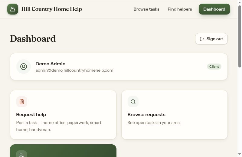 Account dashboard — signed-in control panel with request, browse, and account role.