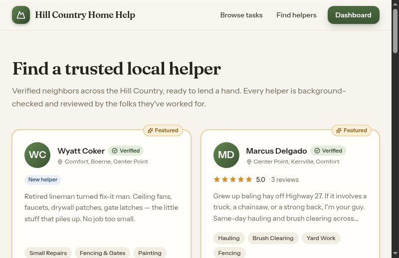 Find a helper — verified local provider profiles with star ratings and skill tags.