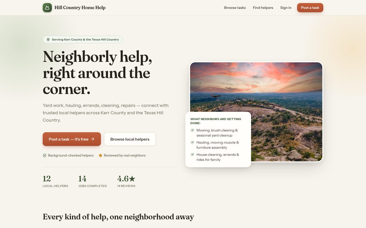 Hill Country Home Help — local task marketplace